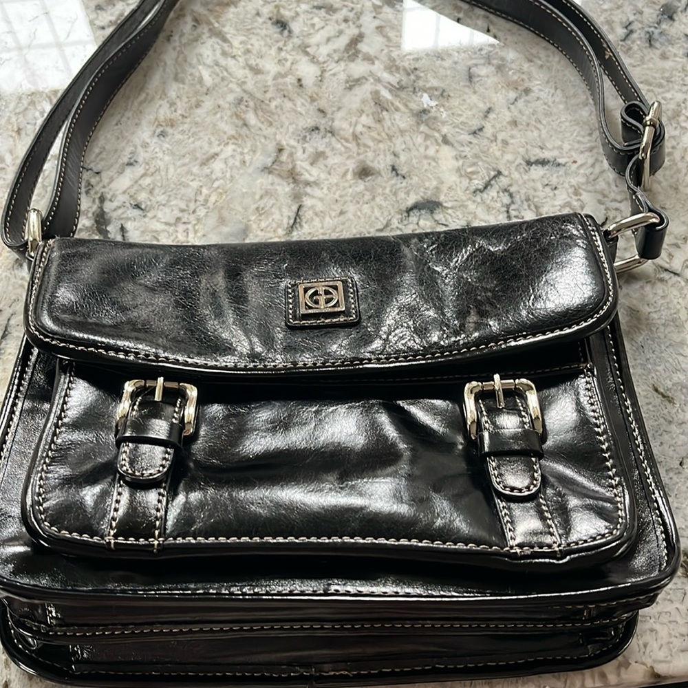 *Giani Bernini Black Leather Plaid Lined Bag